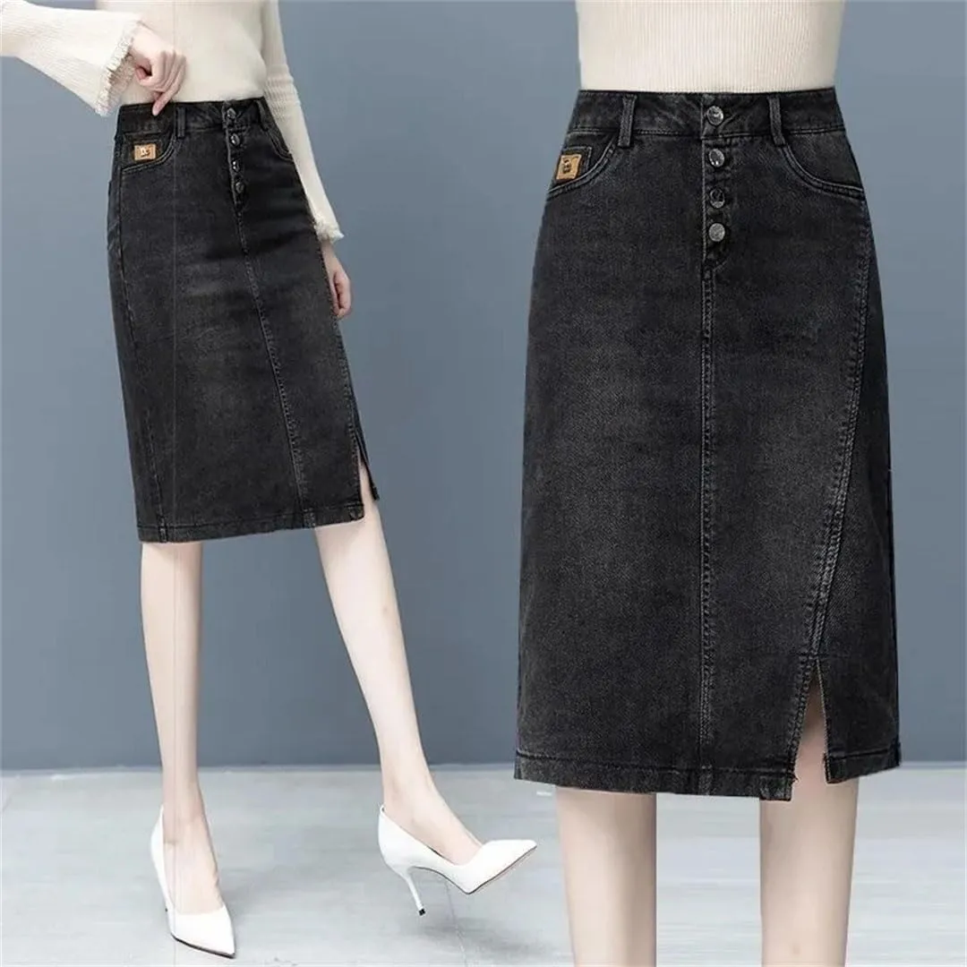 Women Denim Skirt Spring Summer High-Waisted A-Line Jeans Skirt Korean Loose Tassels Mini Denim Skirts
