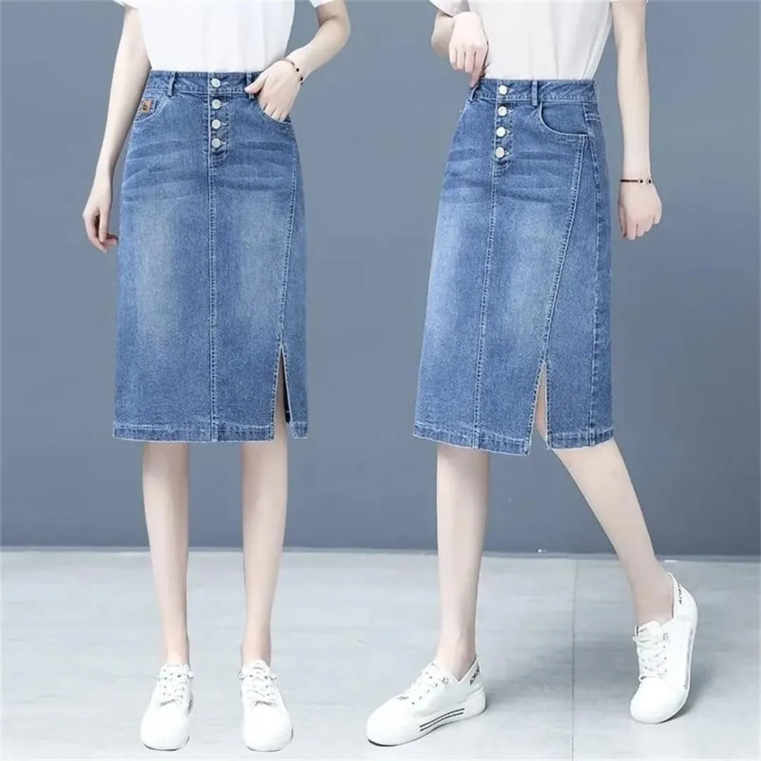 Women Denim Skirt Spring Summer High-Waisted A-Line Jeans Skirt Korean Loose Tassels Mini Denim Skirts