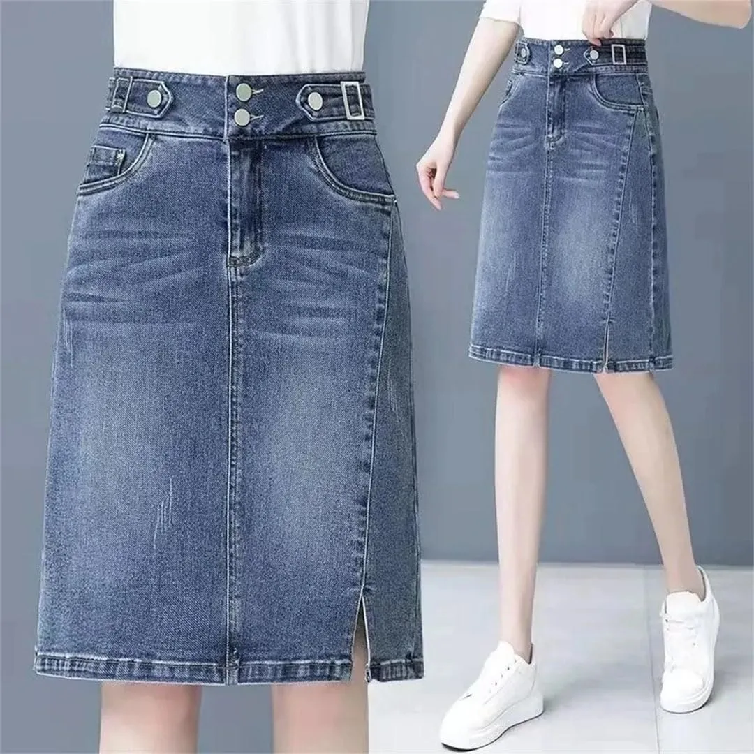 Women Denim Skirt Spring Summer High-Waisted A-Line Jeans Skirt Korean Loose Tassels Mini Denim Skirts