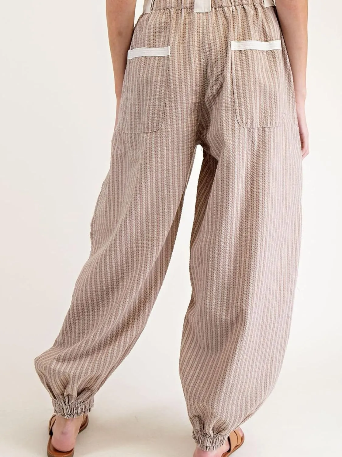 Women Drawstring Striped Pants Loose Wide Leg Casual Lounge Pants with Pockets