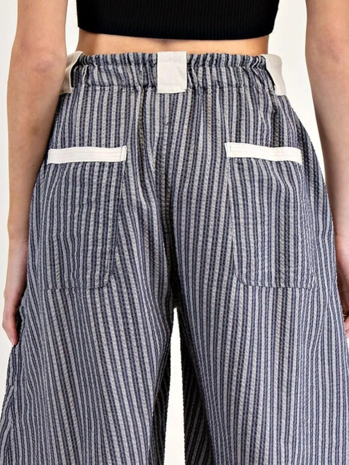 Women Drawstring Striped Pants Loose Wide Leg Casual Lounge Pants with Pockets