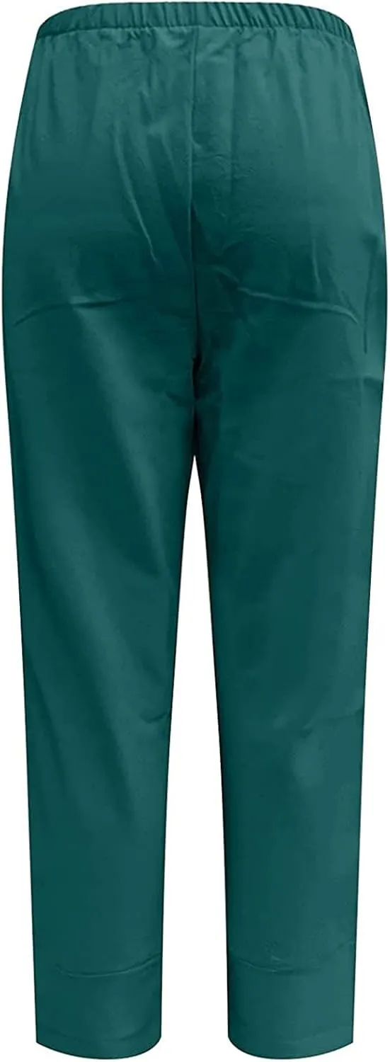 Women High Rise Casual Solid Linen Dressy Capri Pants 2024 Summer Casual Pants Cropped Tapered Travel Beach Outfits