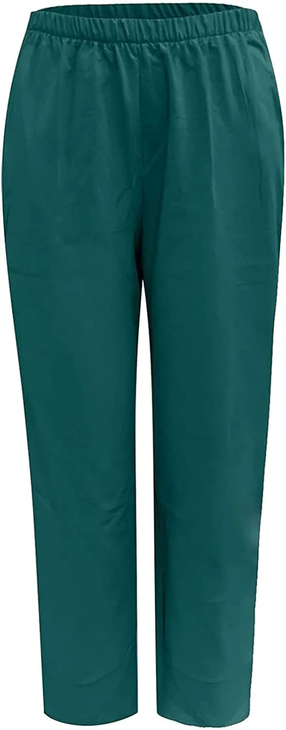 Women High Rise Casual Solid Linen Dressy Capri Pants 2024 Summer Casual Pants Cropped Tapered Travel Beach Outfits