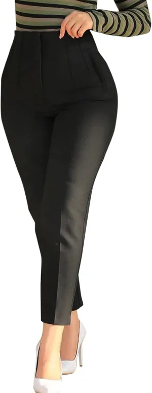 Women High Waist Casual Dress Pants Business Office Slim Skinny Trousers Solid Comfy Work Pant with Pocket #220