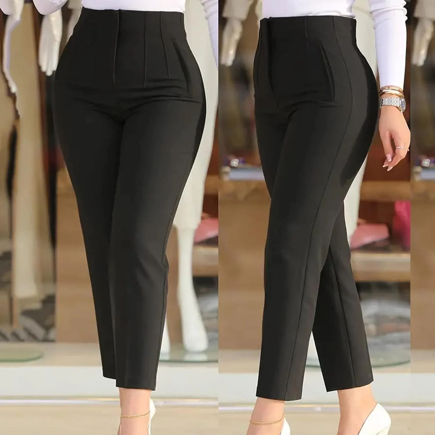 Women High Waist Casual Dress Pants Business Office Slim Skinny Trousers Solid Comfy Work Pant with Pocket #220