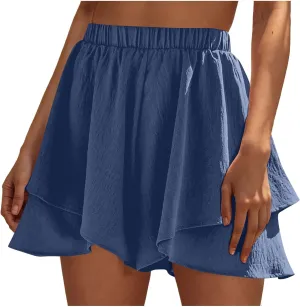 Women High Waist Ruffle Mini Shorts Skirt Layered Ruffle Hem Flared Short Flowy Casual Swing Beach Mini Short Skirt