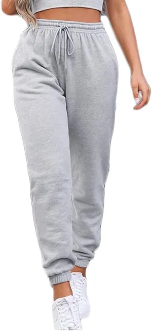 Women Jogger Sweatpants Solid High Waist Drawstring Baggy Pants Cinch Bottom Runing Workout Trousers with Pockets