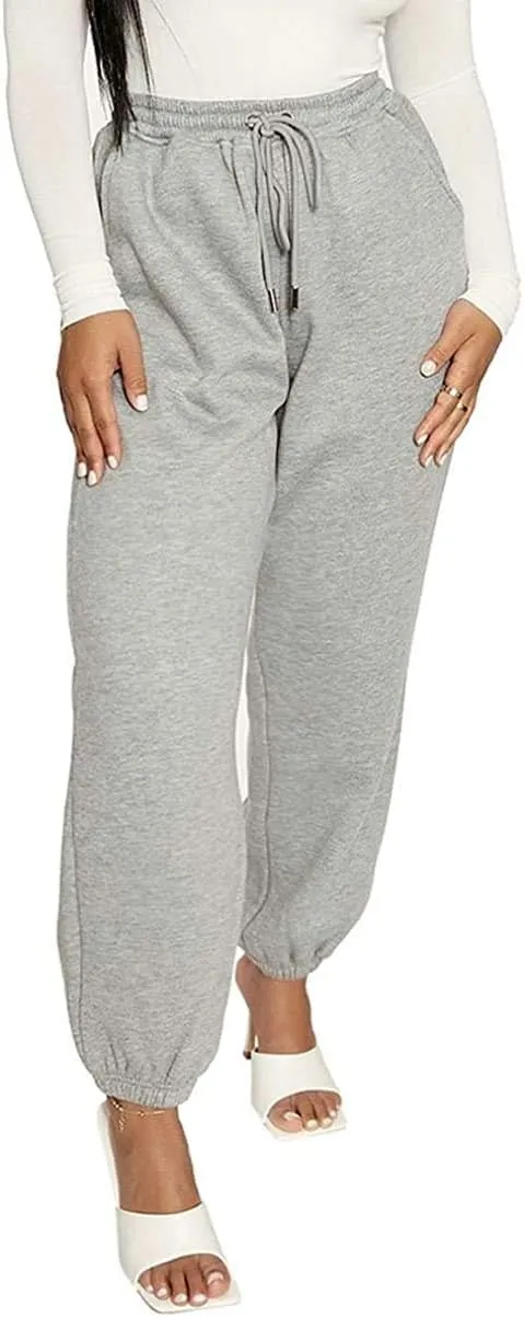 Women Jogger Sweatpants Solid High Waist Drawstring Baggy Pants Cinch Bottom Runing Workout Trousers with Pockets