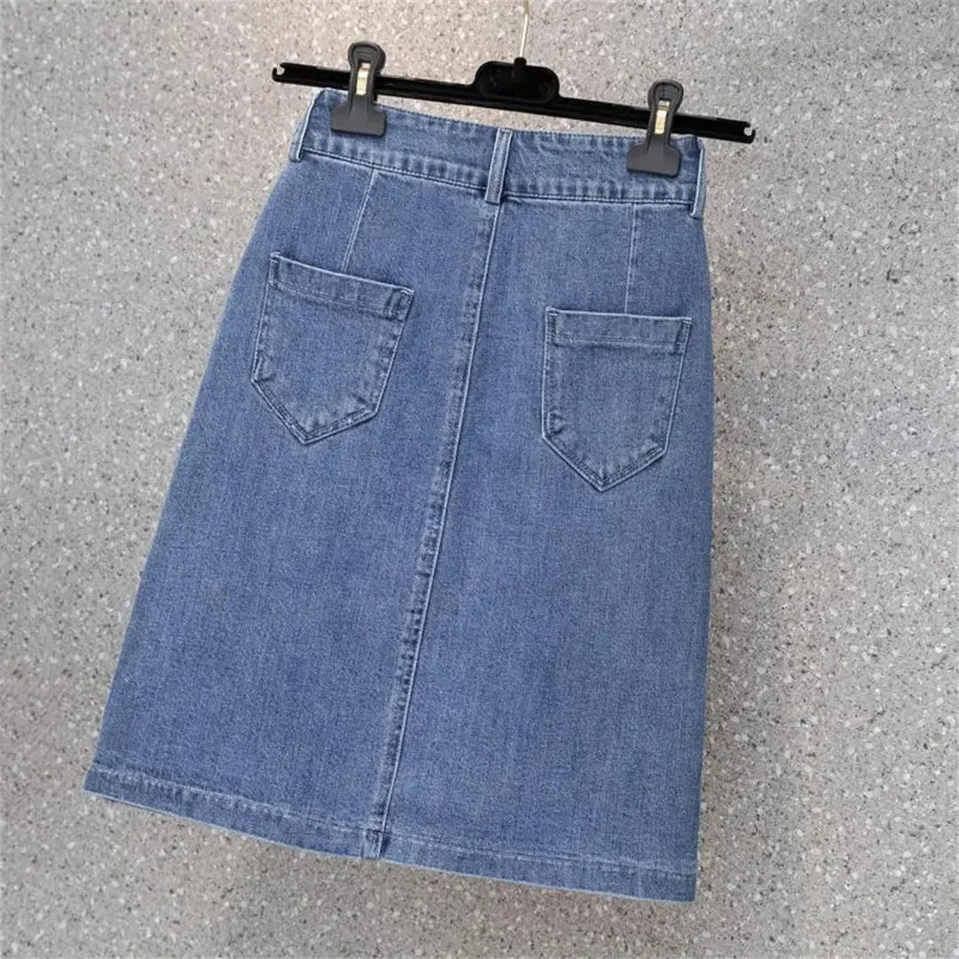 Women Korean Summer Vintage Denim Skirt Elegant Embroid High Waist Jeans Skirt Harajuku Streetwear Midi Skirt