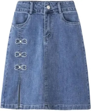 Women Korean Summer Vintage Denim Skirt Elegant Embroid High Waist Jeans Skirt Harajuku Streetwear Midi Skirt