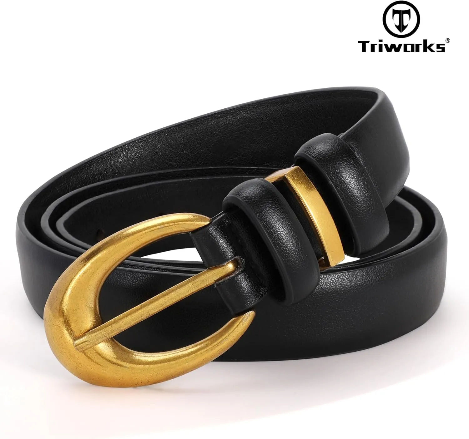 Women Leather Belt for Jeans Pants Fashion Ladies Skinny Faux Leather Dress belt with Gold Buckle