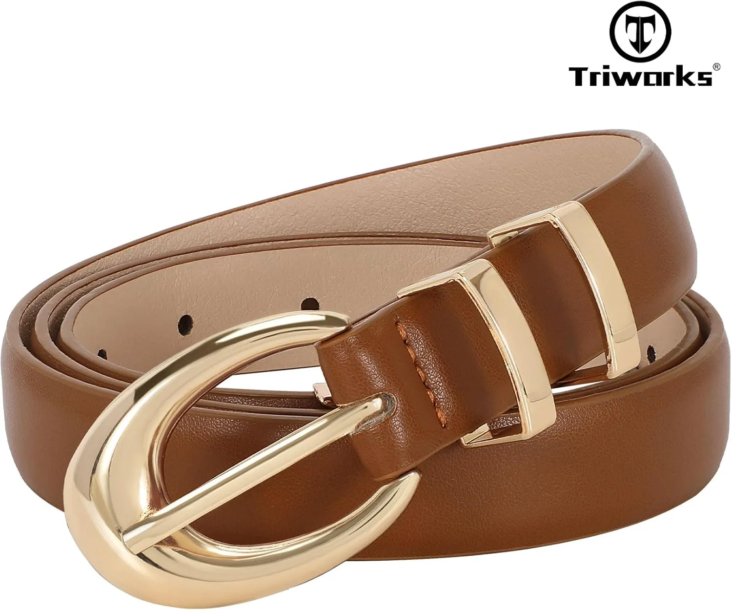 Women Leather Belt for Jeans Pants Fashion Ladies Skinny Faux Leather Dress belt with Gold Buckle
