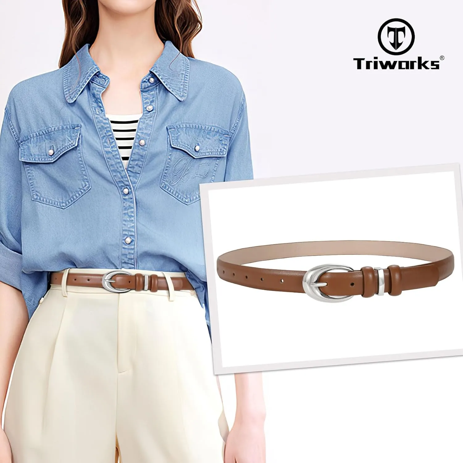 Women Leather Belt for Jeans Pants Fashion Ladies Skinny Faux Leather Dress belt with Gold Buckle
