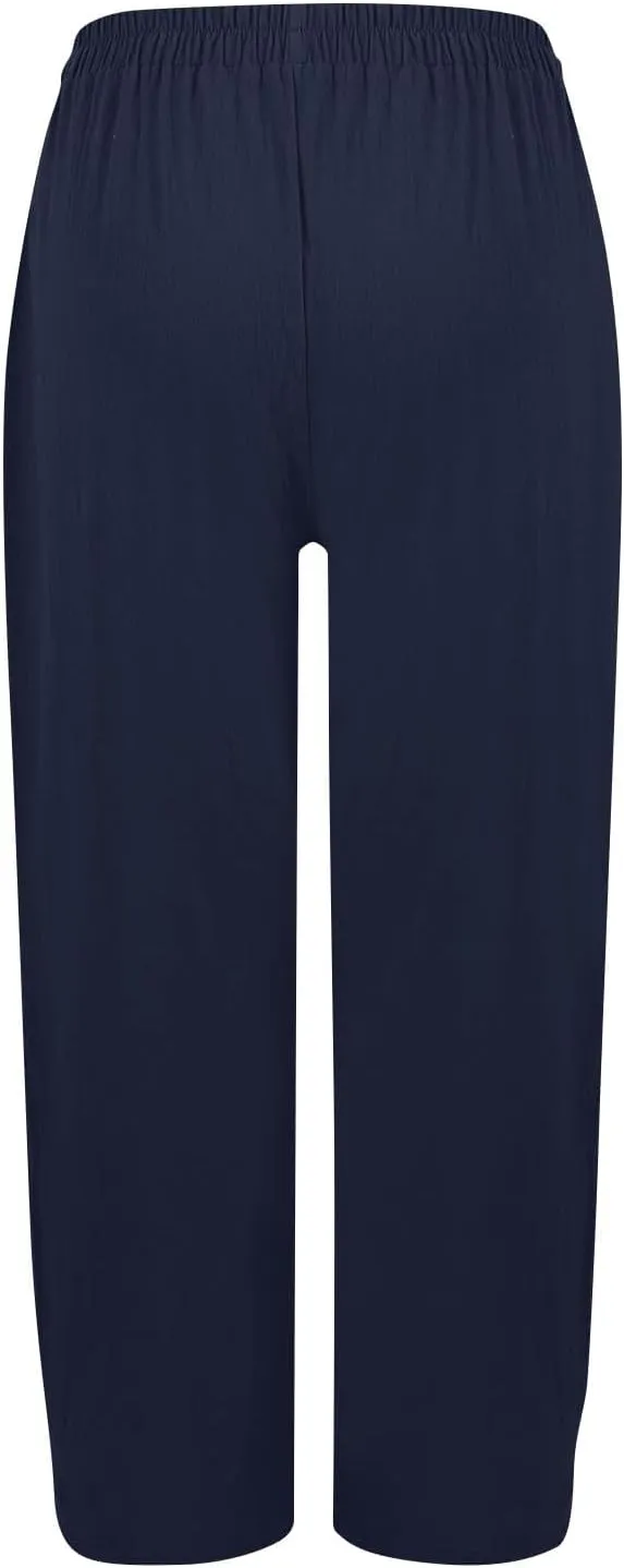 Women Linen Palazzo Pants Summer Boho Wide Leg High Waist Drawstring Casual High Waist Lounge Pant Trousers Pockets