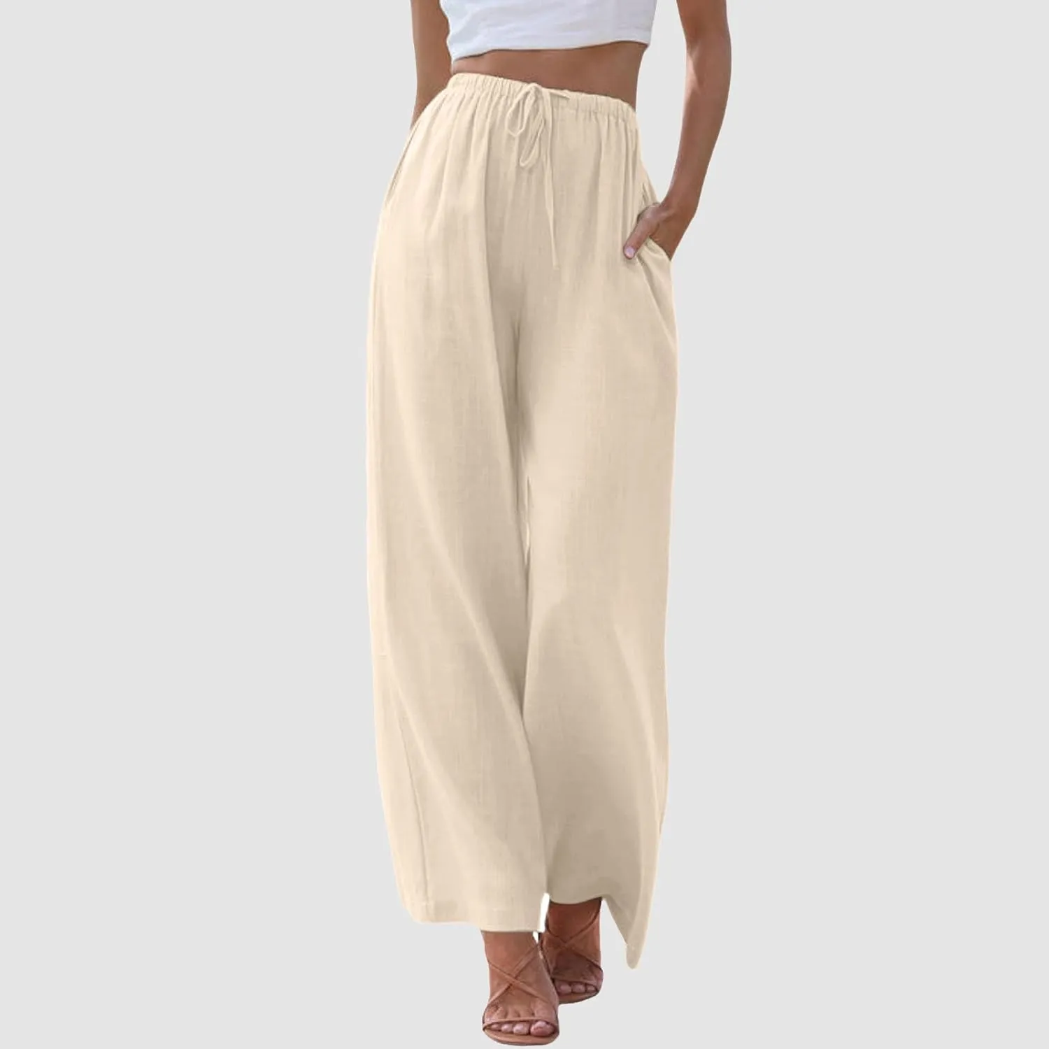Women Linen Palazzo Pants Winter Satin Sports Jeans with Pockets Fleece Lined Water Resistant
