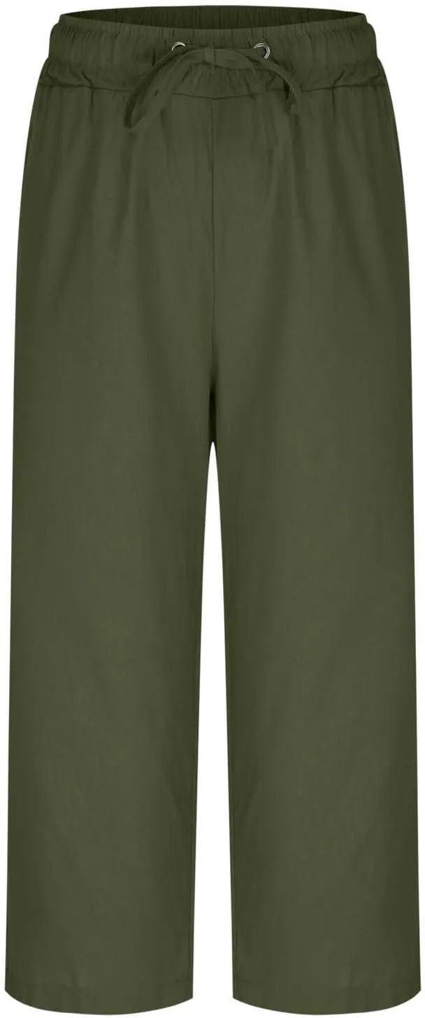 Women Linen Pants 2025 Summer Casual Loose Wide Leg Palazzo Pants Pockets Smocked High Waist Trousers Capris