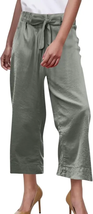 Women Linen Pants Beach Plus Size Blend Drawstring Pant Relaxed Fit Wide Leg Pants Casual Gauze Pant with Pockets