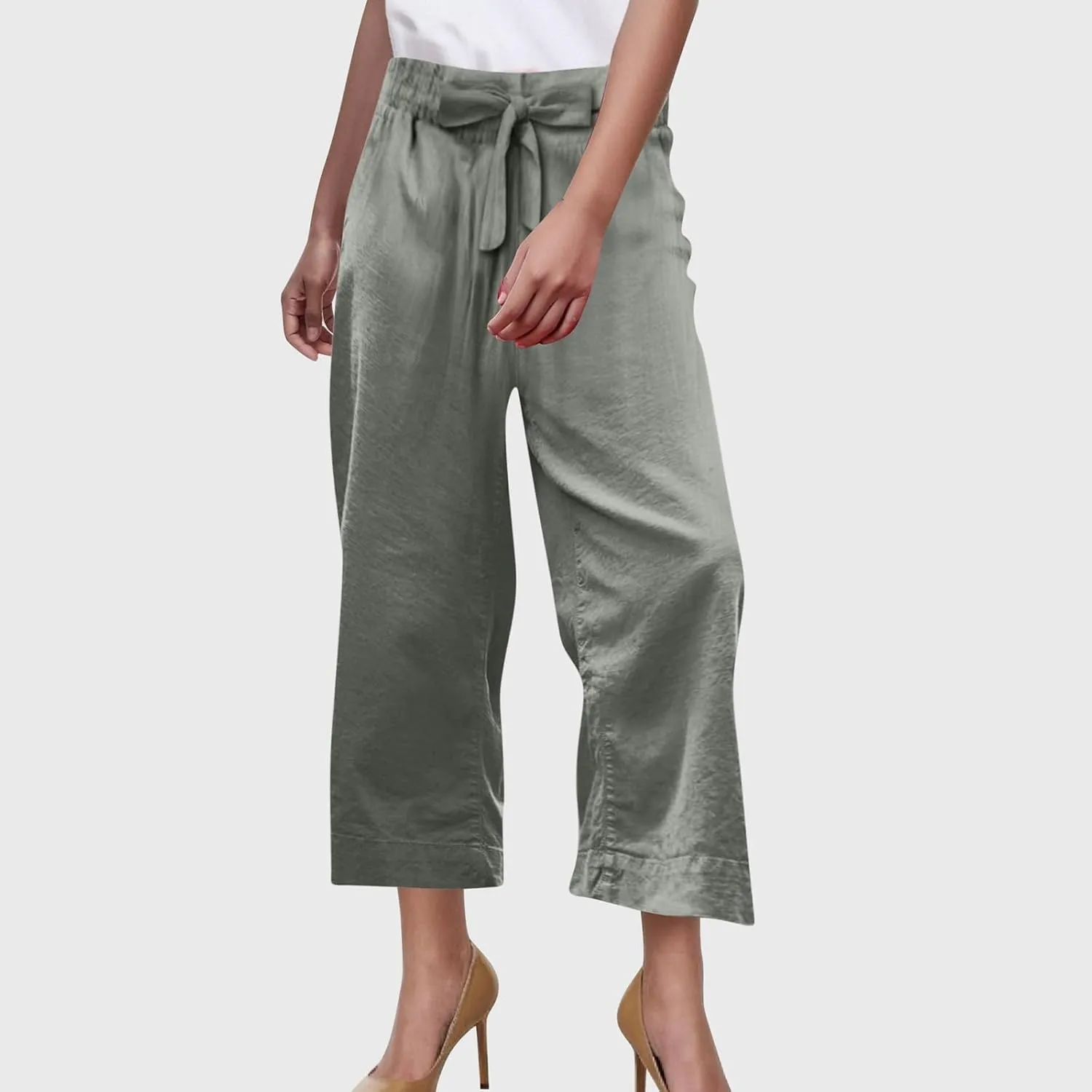 Women Linen Pants Beach Plus Size Blend Drawstring Pant Relaxed Fit Wide Leg Pants Casual Gauze Pant with Pockets