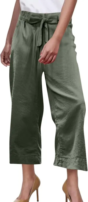 Women Linen Pants Beach Plus Size Blend Drawstring Pant Relaxed Fit Wide Leg Pants Casual Gauze Pant with Pockets