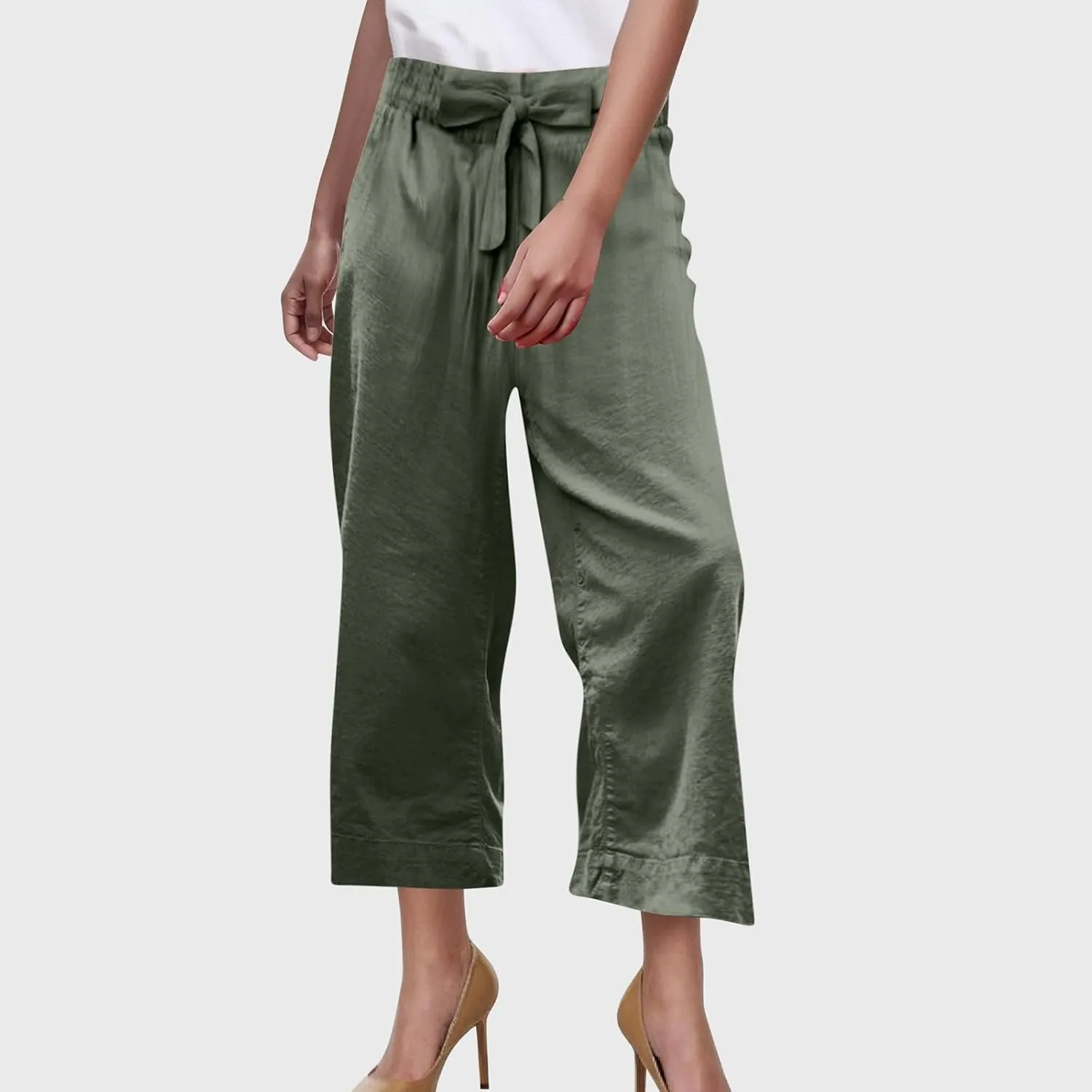 Women Linen Pants Beach Plus Size Blend Drawstring Pant Relaxed Fit Wide Leg Pants Casual Gauze Pant with Pockets