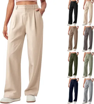 Women Linen Pants Summer Wide Leg Dress Pants High Waisted Button Down Work Pant Boho Palazzo Pant with Pockets
