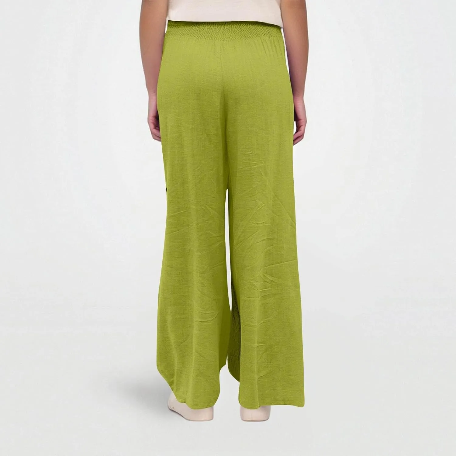 Women Linen Pants Wide Leg Pant Summer Smocked High Waisted Palazzo Pants Holiday Trouser Lounge Pant with Pockets