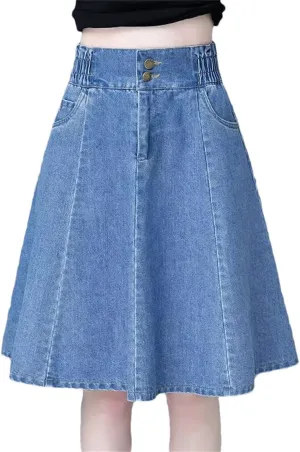Women Mini Denim Skirts Spring Summer High-Waisted A-Line Jeans Skirt Korean Loose Mid-Length Umbrella Skirt