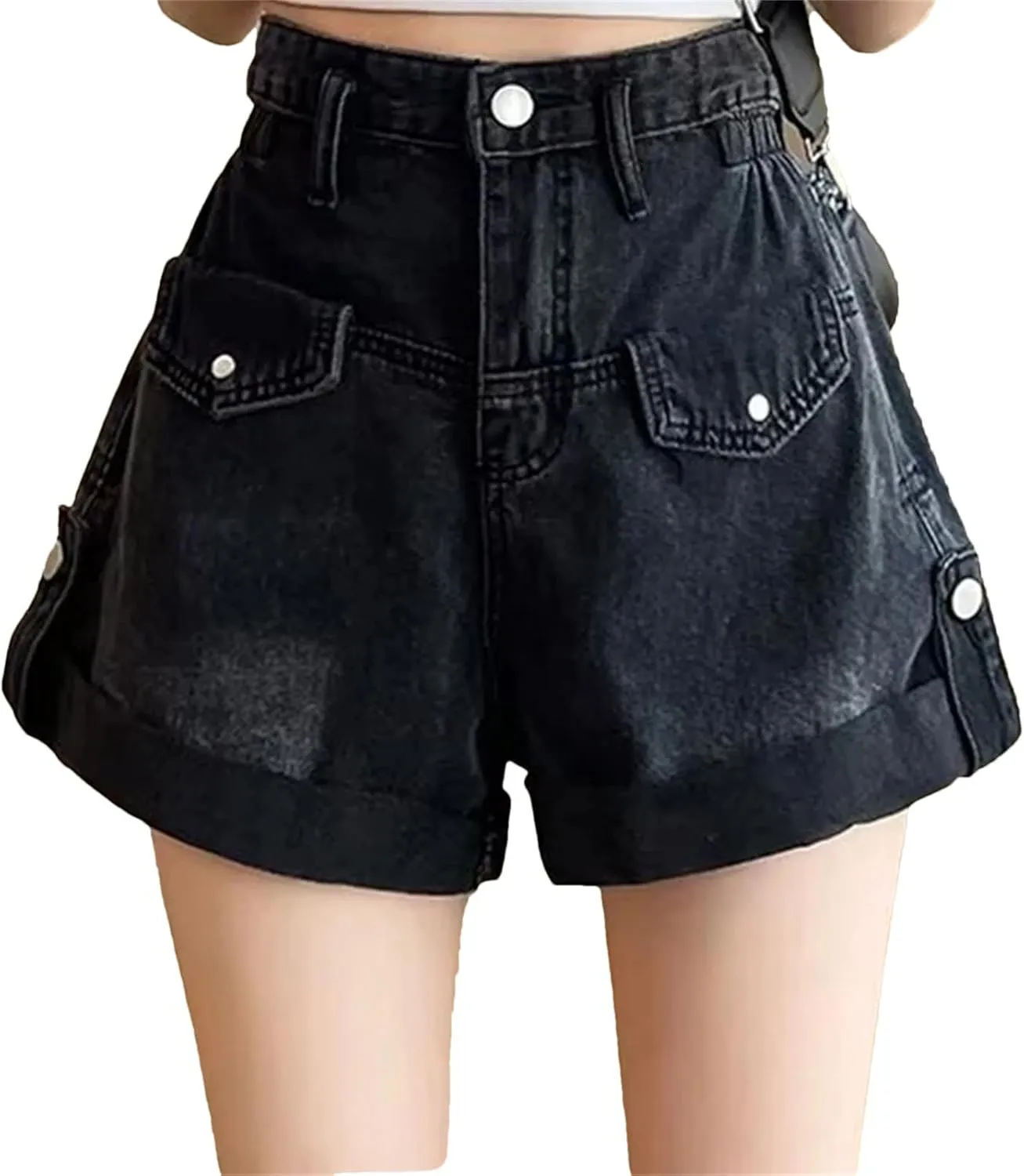 Women Pants High Waisted Loose High Street Denim Pants Female Streetwear Wide Leg Short Jeans
