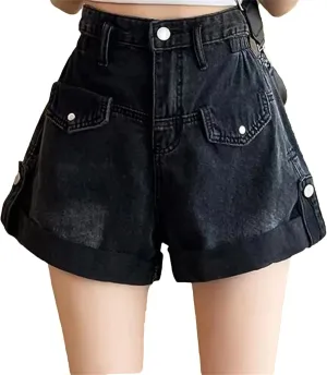 Women Pants High Waisted Loose High Street Denim Pants Female Streetwear Wide Leg Short Jeans