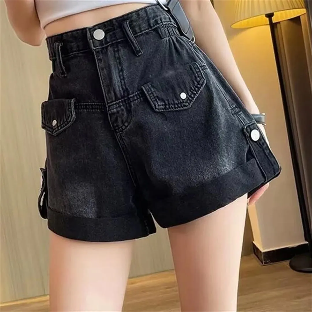 Women Pants High Waisted Loose High Street Denim Pants Female Streetwear Wide Leg Short Jeans