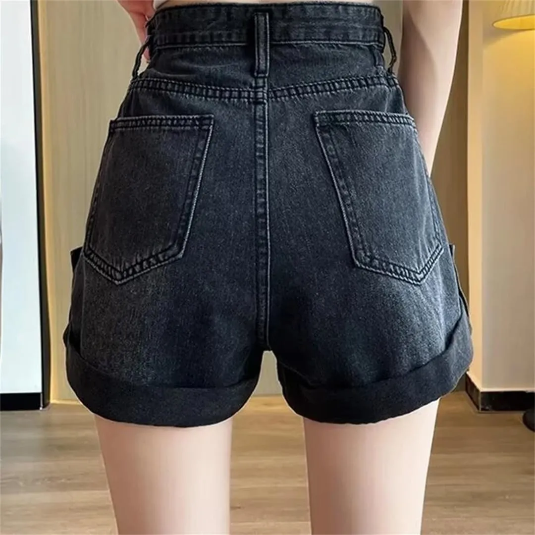 Women Pants High Waisted Loose High Street Denim Pants Female Streetwear Wide Leg Short Jeans
