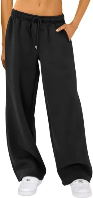 Women Straight Wide Leg Sweatpants High Waist Drawstring Baggy Jogger Pants 2024 Fall Casual Loose Athletic Trouser