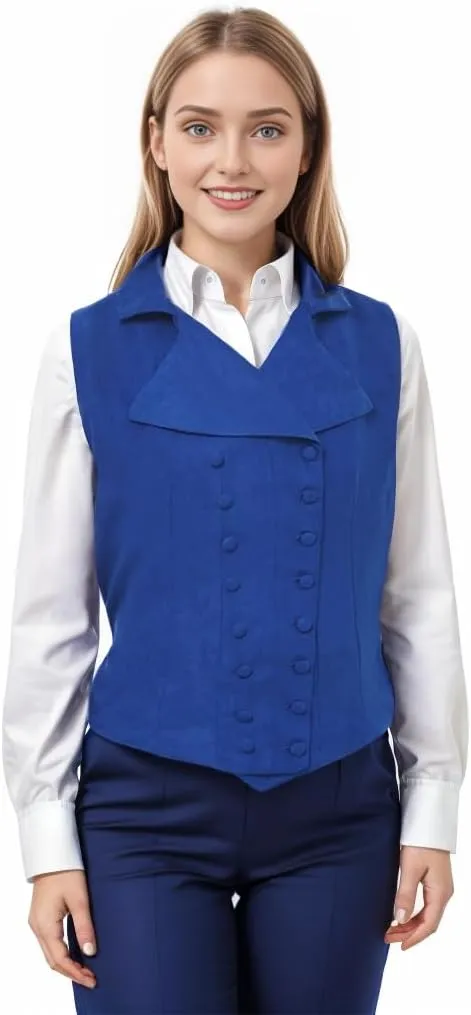 Women Victorian Edwardian Double Breasted Vest Waistcoat Vintage Steampunk Lapel Collar Fit Sleeveless Vest Jacket