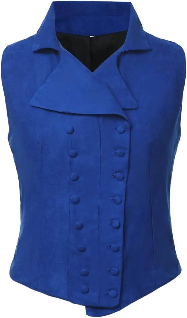 Women Victorian Edwardian Double Breasted Vest Waistcoat Vintage Steampunk Lapel Collar Fit Sleeveless Vest Jacket