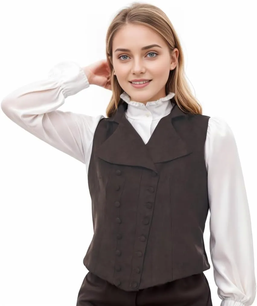 Women Victorian Edwardian Double Breasted Vest Waistcoat Vintage Steampunk Lapel Collar Fit Sleeveless Vest Jacket