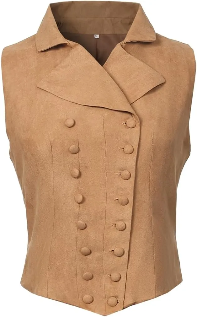 Women Victorian Edwardian Double Breasted Vest Waistcoat Vintage Steampunk Lapel Collar Fit Sleeveless Vest Jacket