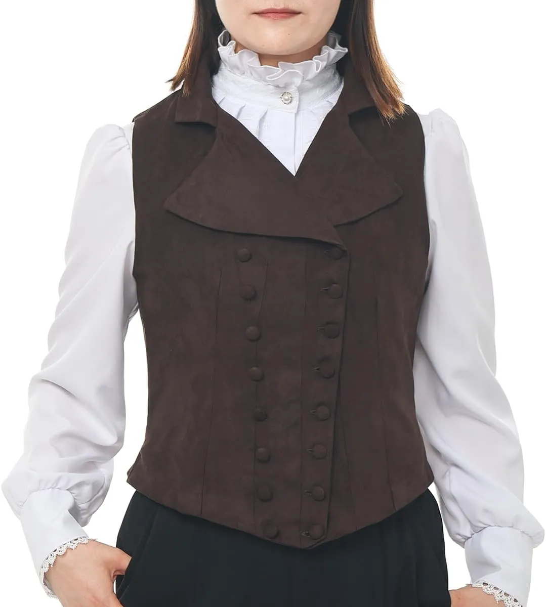 Women Victorian Edwardian Double Breasted Vest Waistcoat Vintage Steampunk Lapel Collar Fit Sleeveless Vest Jacket