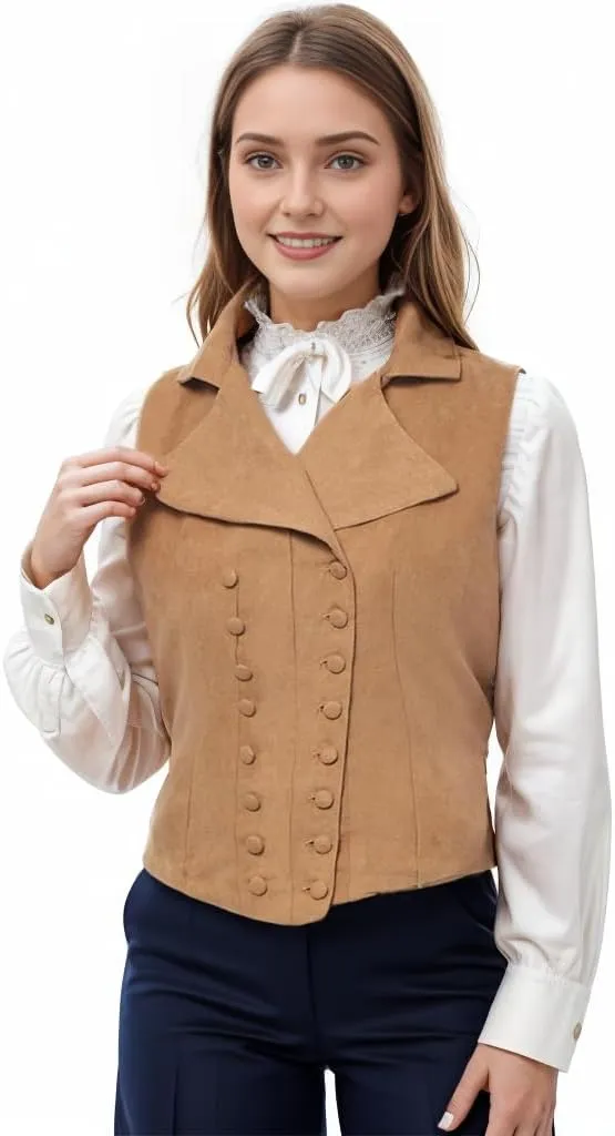 Women Victorian Edwardian Double Breasted Vest Waistcoat Vintage Steampunk Lapel Collar Fit Sleeveless Vest Jacket