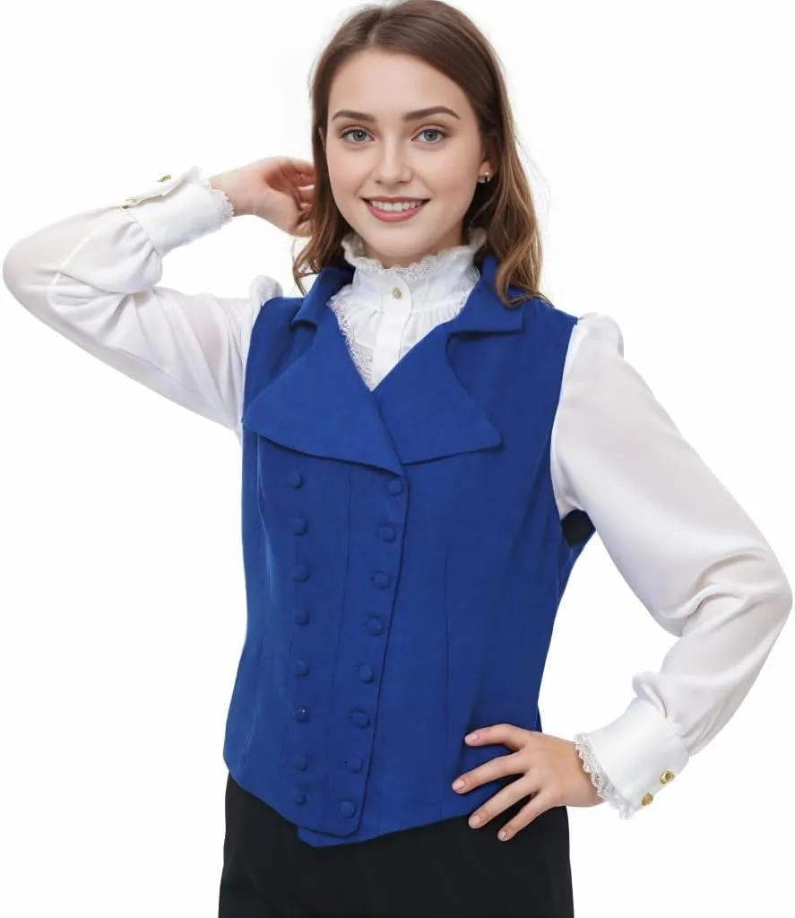 Women Victorian Edwardian Double Breasted Vest Waistcoat Vintage Steampunk Lapel Collar Fit Sleeveless Vest Jacket