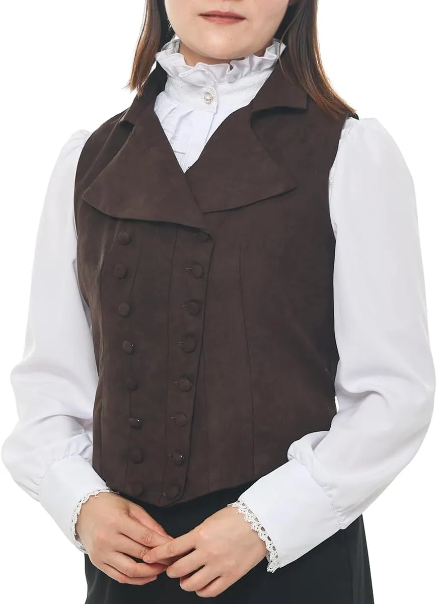 Women Victorian Edwardian Double Breasted Vest Waistcoat Vintage Steampunk Lapel Collar Fit Sleeveless Vest Jacket