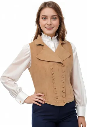 Women Victorian Edwardian Double Breasted Vest Waistcoat Vintage Steampunk Lapel Collar Fit Sleeveless Vest Jacket