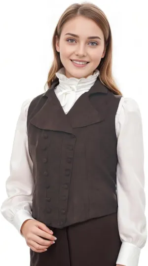 Women Victorian Edwardian Double Breasted Vest Waistcoat Vintage Steampunk Lapel Collar Fit Sleeveless Vest Jacket