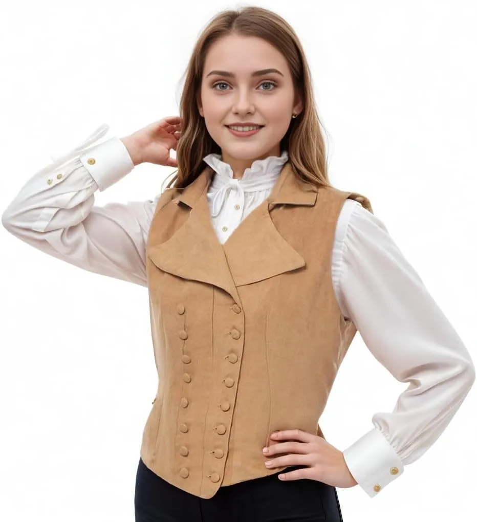 Women Victorian Edwardian Double Breasted Vest Waistcoat Vintage Steampunk Lapel Collar Fit Sleeveless Vest Jacket
