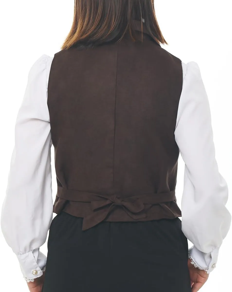 Women Victorian Edwardian Double Breasted Vest Waistcoat Vintage Steampunk Lapel Collar Fit Sleeveless Vest Jacket