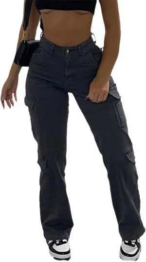 Women Vintage Cargo 'S Pants Streetwear Casual High Waist Trousers