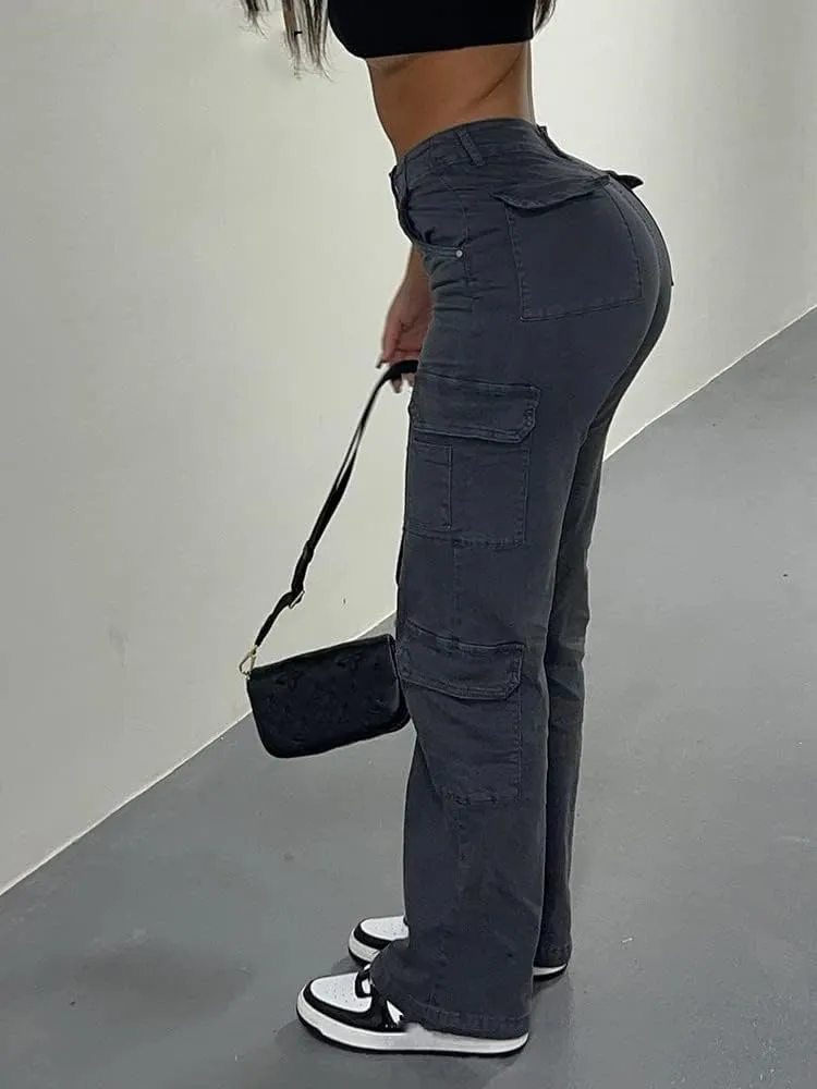 Women Vintage Cargo 'S Pants Streetwear Casual High Waist Trousers