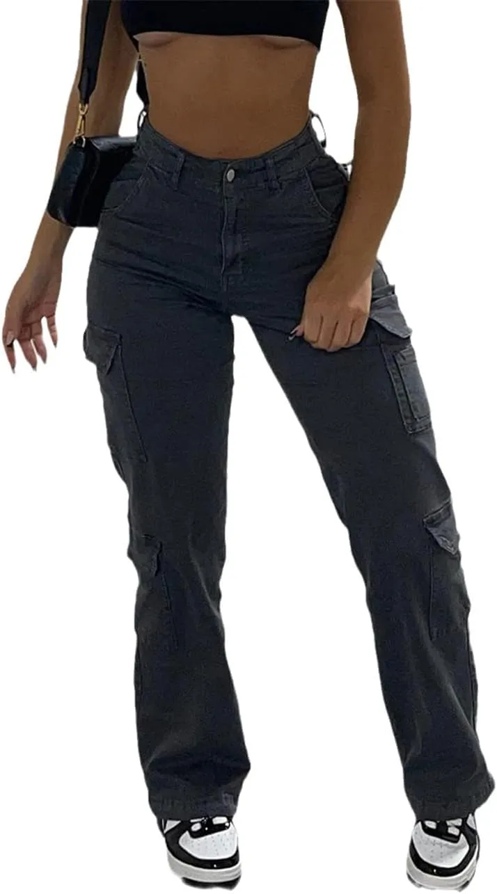 Women Vintage Cargo 'S Pants Streetwear Casual High Waist Trousers