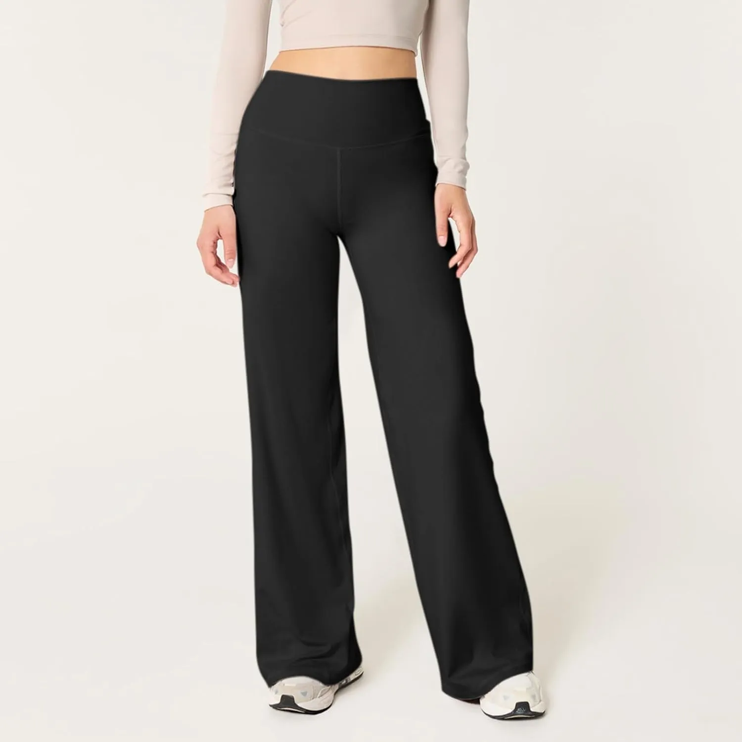 Women Wide Leg Yoga Pants High Waist Straight Trousers Dress Work Pants Tummy Control Flare Leggings with Pockets