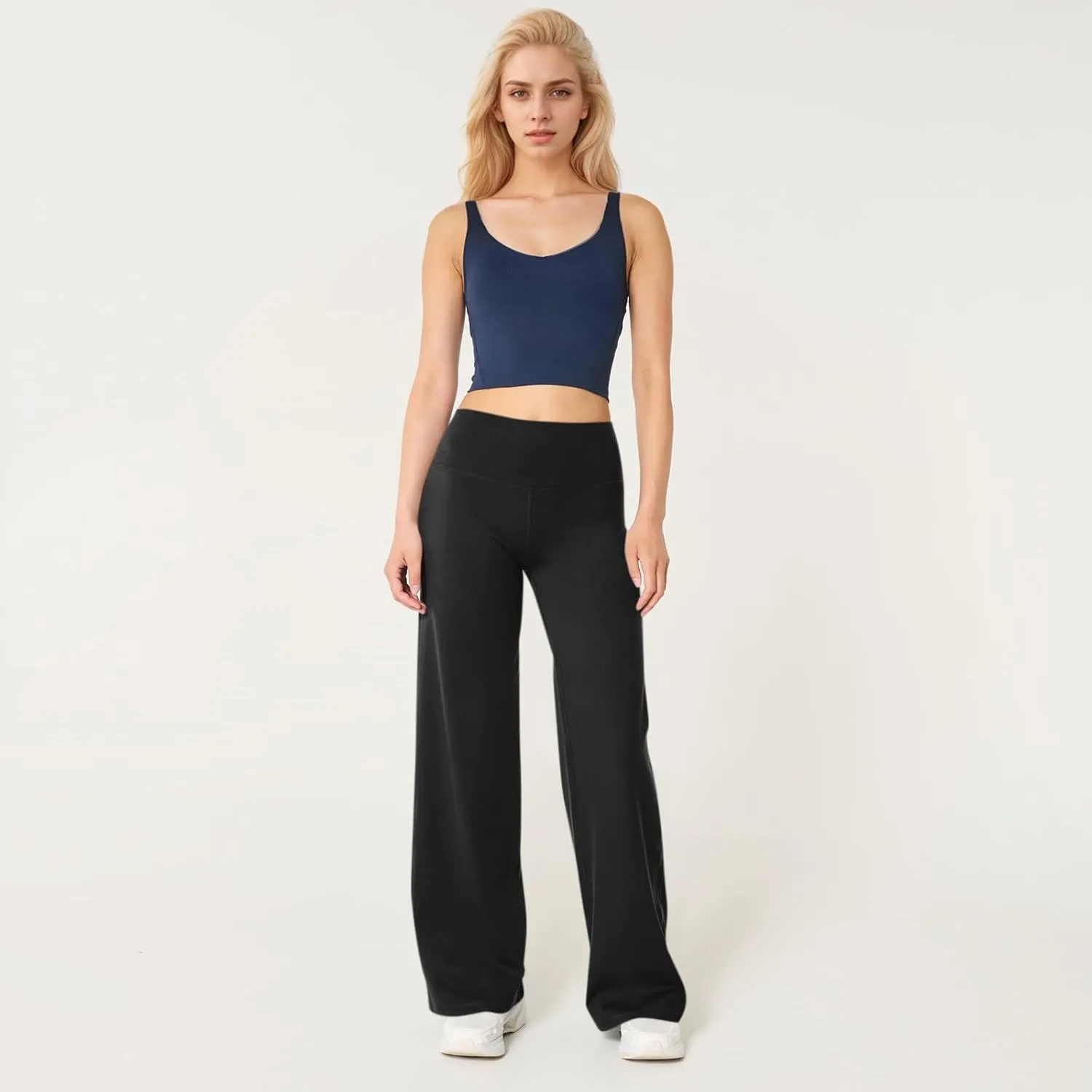Women Wide Leg Yoga Pants High Waist Straight Trousers Dress Work Pants Tummy Control Flare Leggings with Pockets