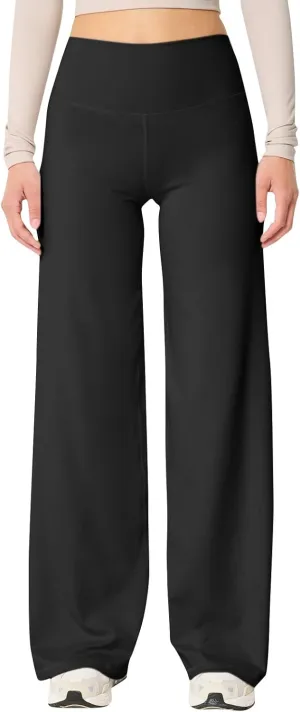 Women Wide Leg Yoga Pants High Waist Straight Trousers Dress Work Pants Tummy Control Flare Leggings with Pockets